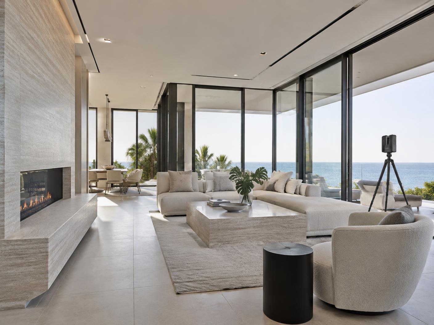 Modern Florida home interior prepared for 3D scanning